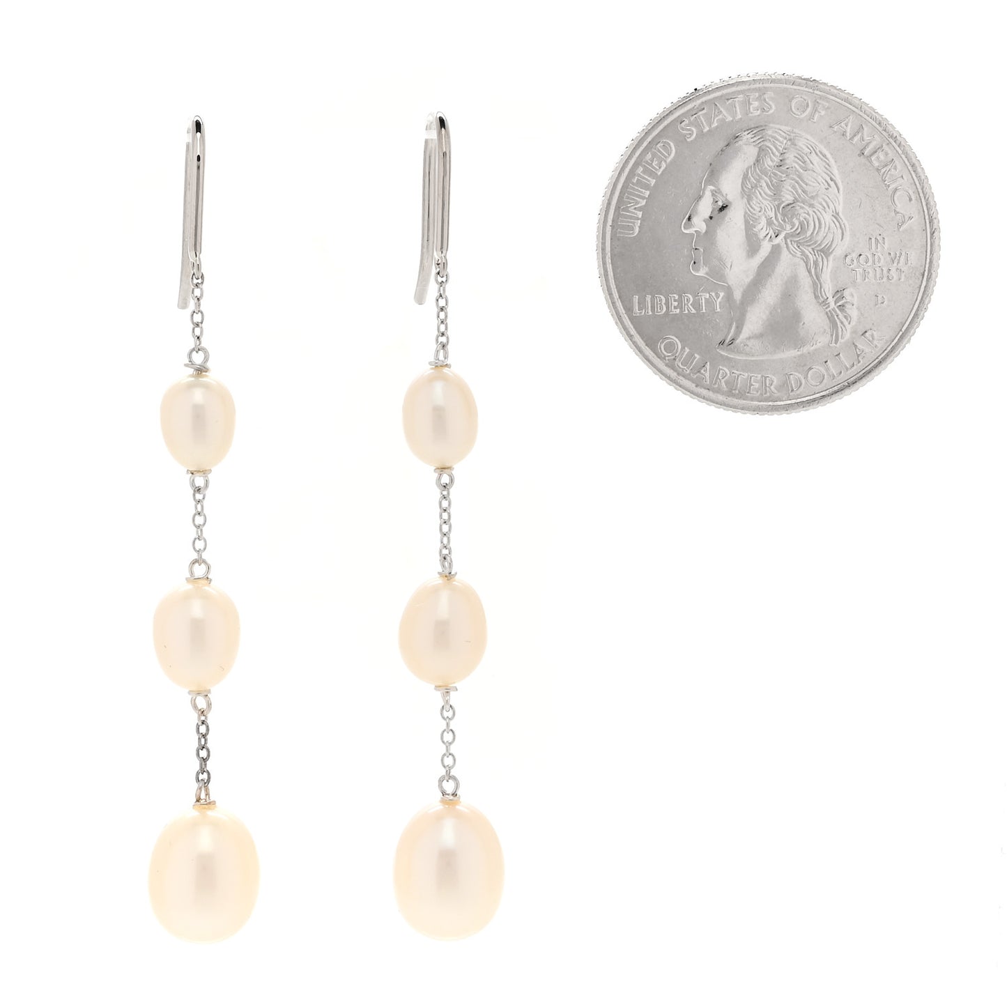 Sterling Silver Freshwater Cultured Pearl Elsa Peretti Pearls By The Yard Chain Earrings