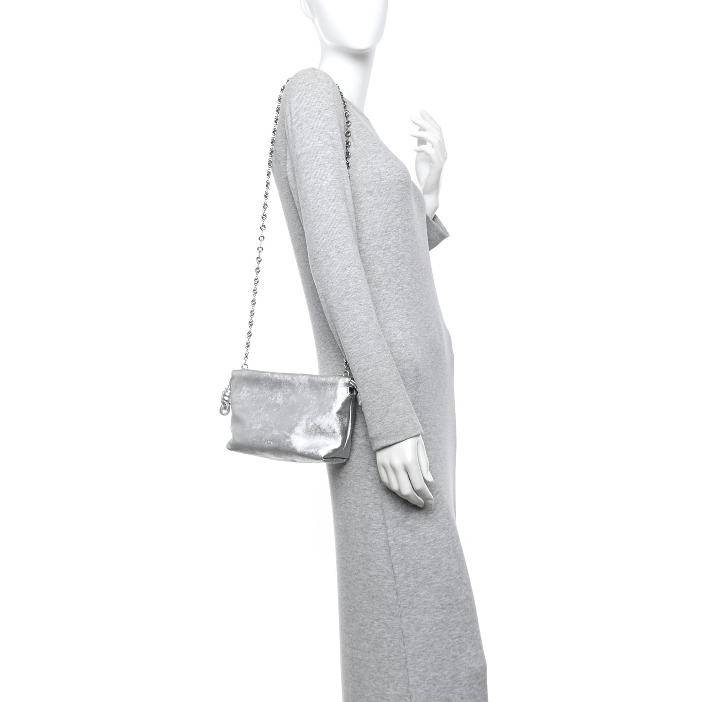 Metallic Moire Calfskin Mini Chain Flamenco Knot Silver