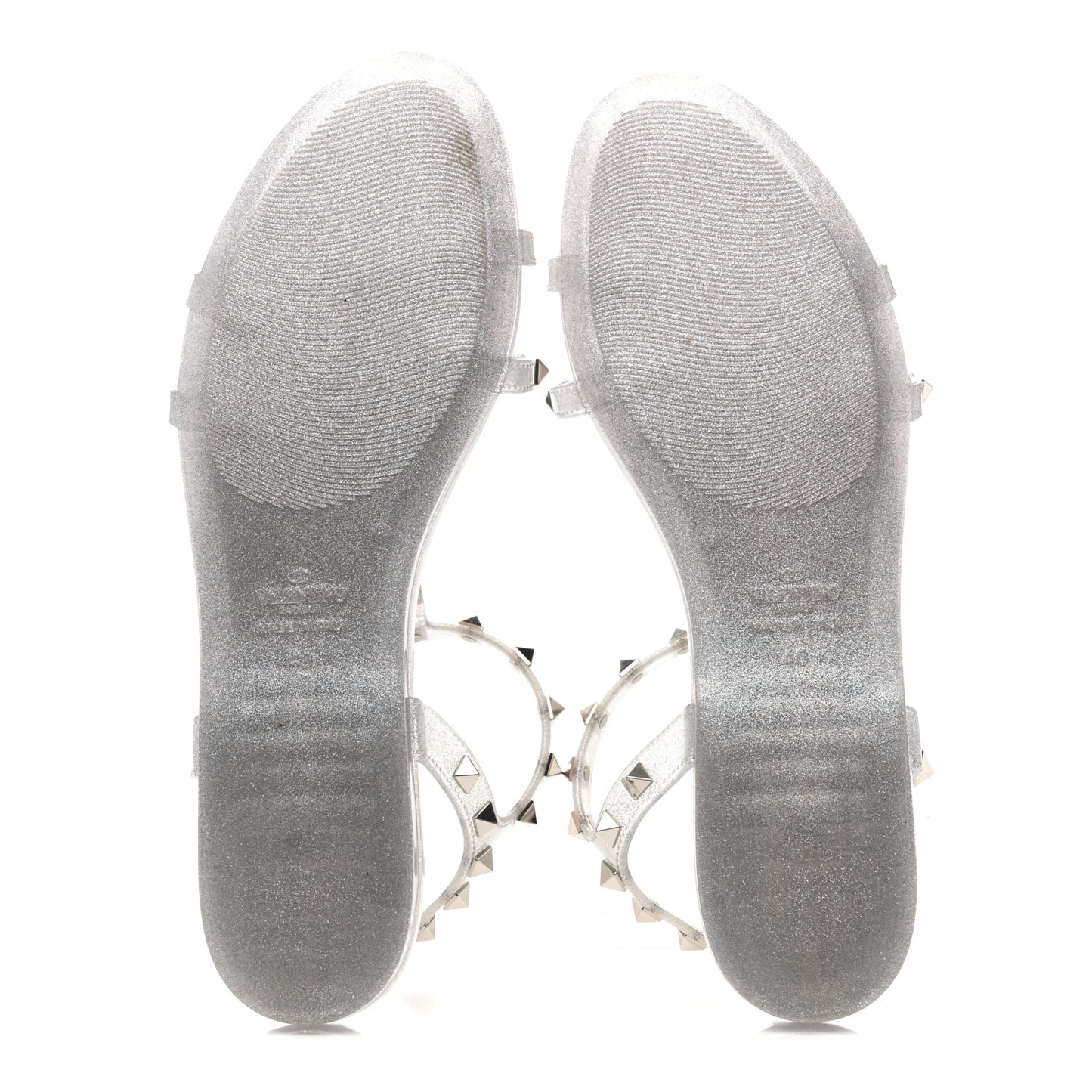 PVC Jelly Glitter Rockstud Caged Sandals 40 Silver