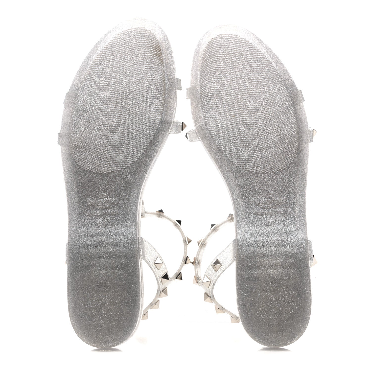 Valentino Garavani PVC Jelly Glitter Rockstud Caged Sandals 40 Silver 6 of 8