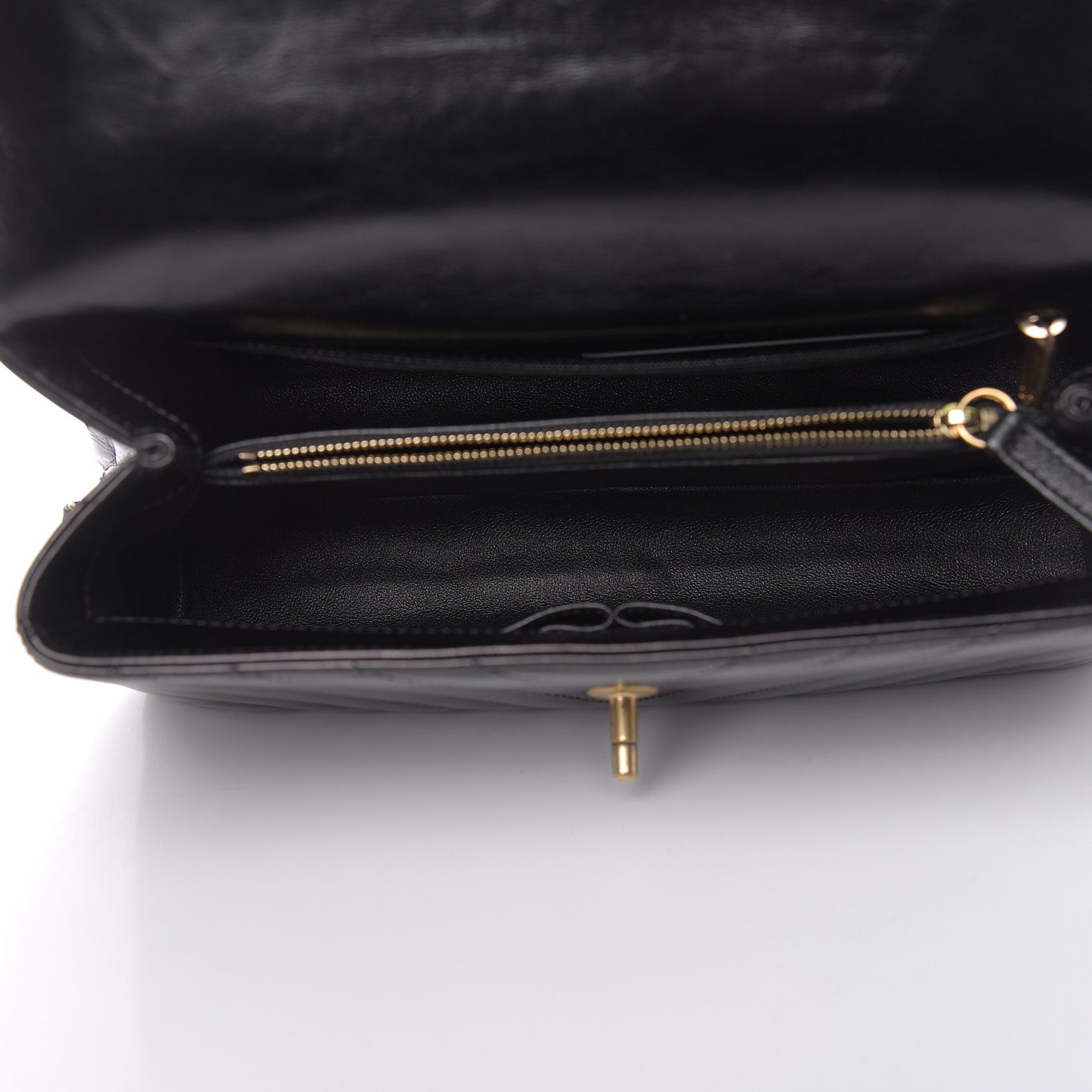 Calfskin Lizard Chevron Quilted Small Coco Handle Flap Black