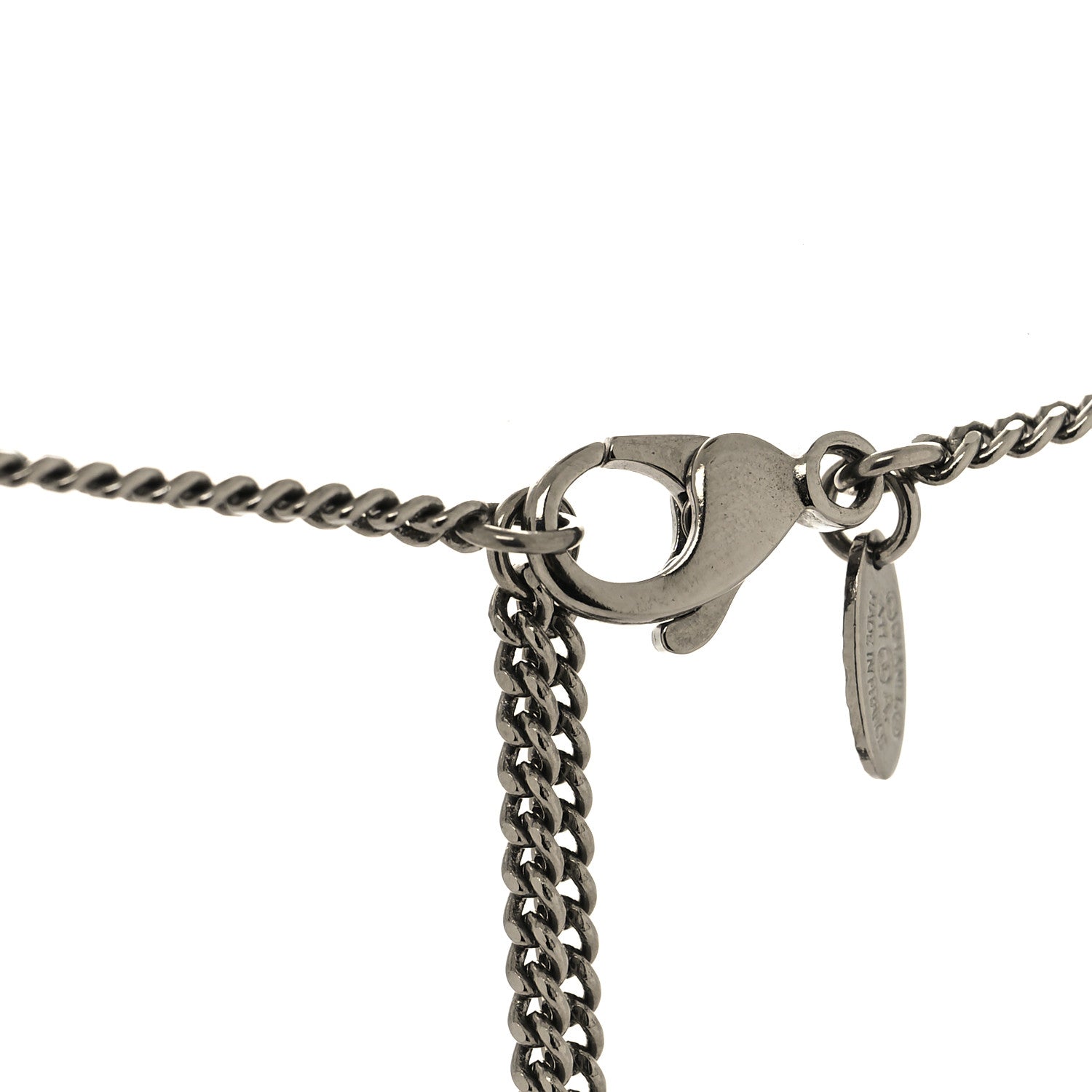 Chanel Gripoix Poured Glass Baguette Crystal Pearl CC Pendant Necklace Silver Black Green 4 of 5