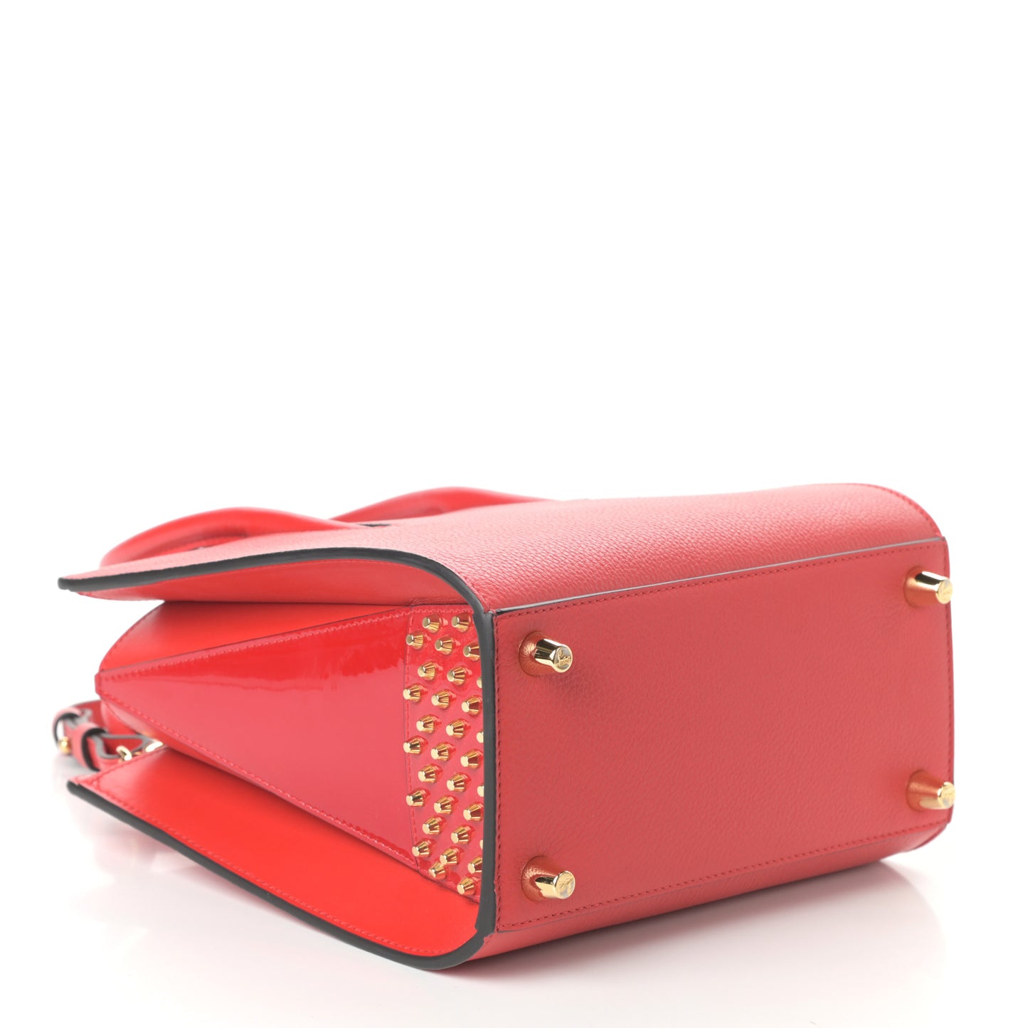Calfskin Patent Studded Small Paloma Red