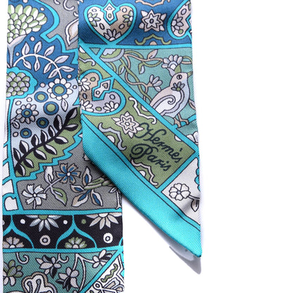 Hermes Silk Au Pays Des Oiseaux Fleurs Twilly Canard Gris Vieux Rose 2 of 4