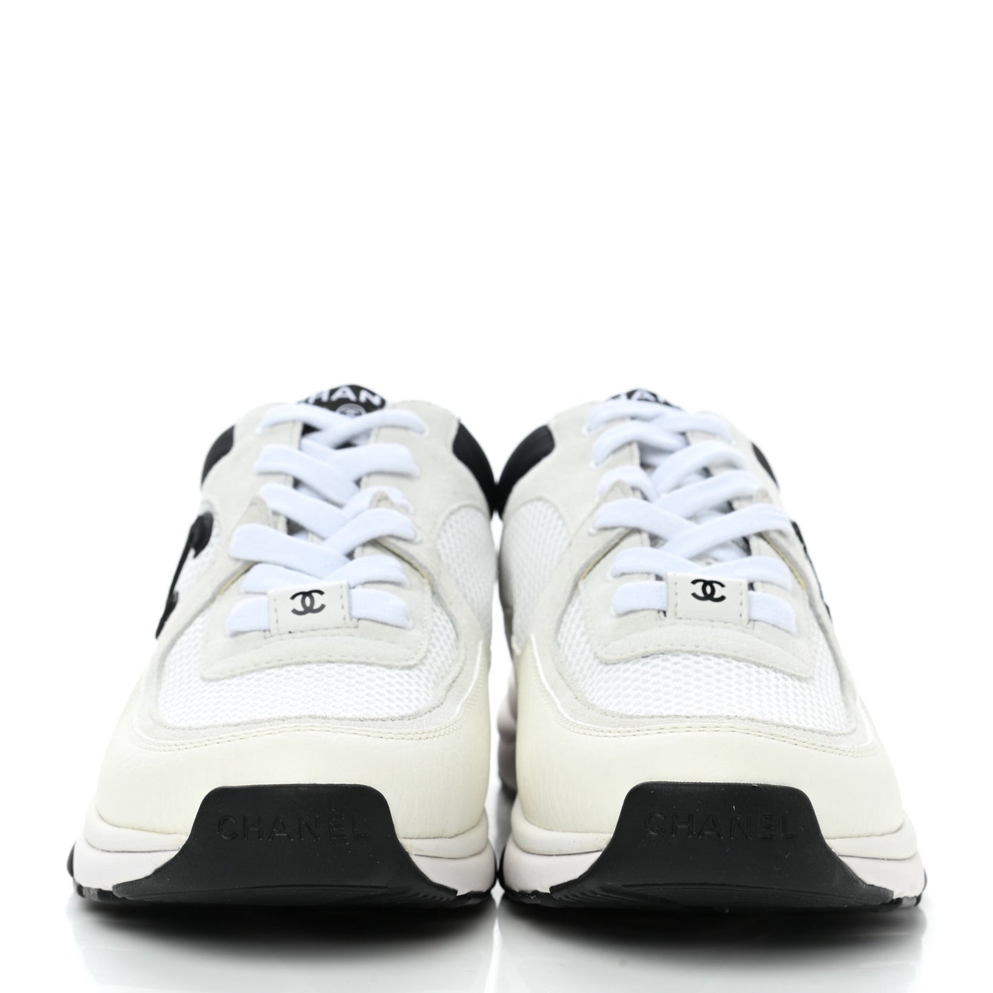 Mesh Suede Calfskin Grained Calfskin Womens CC Sneakers 38 White Black