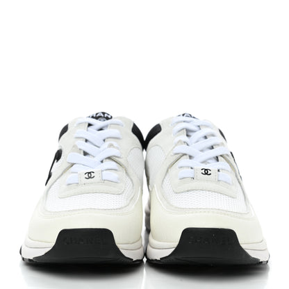 Chanel Mesh Suede Calfskin Grained Calfskin Womens CC Sneakers 38 White Black 2 of 9