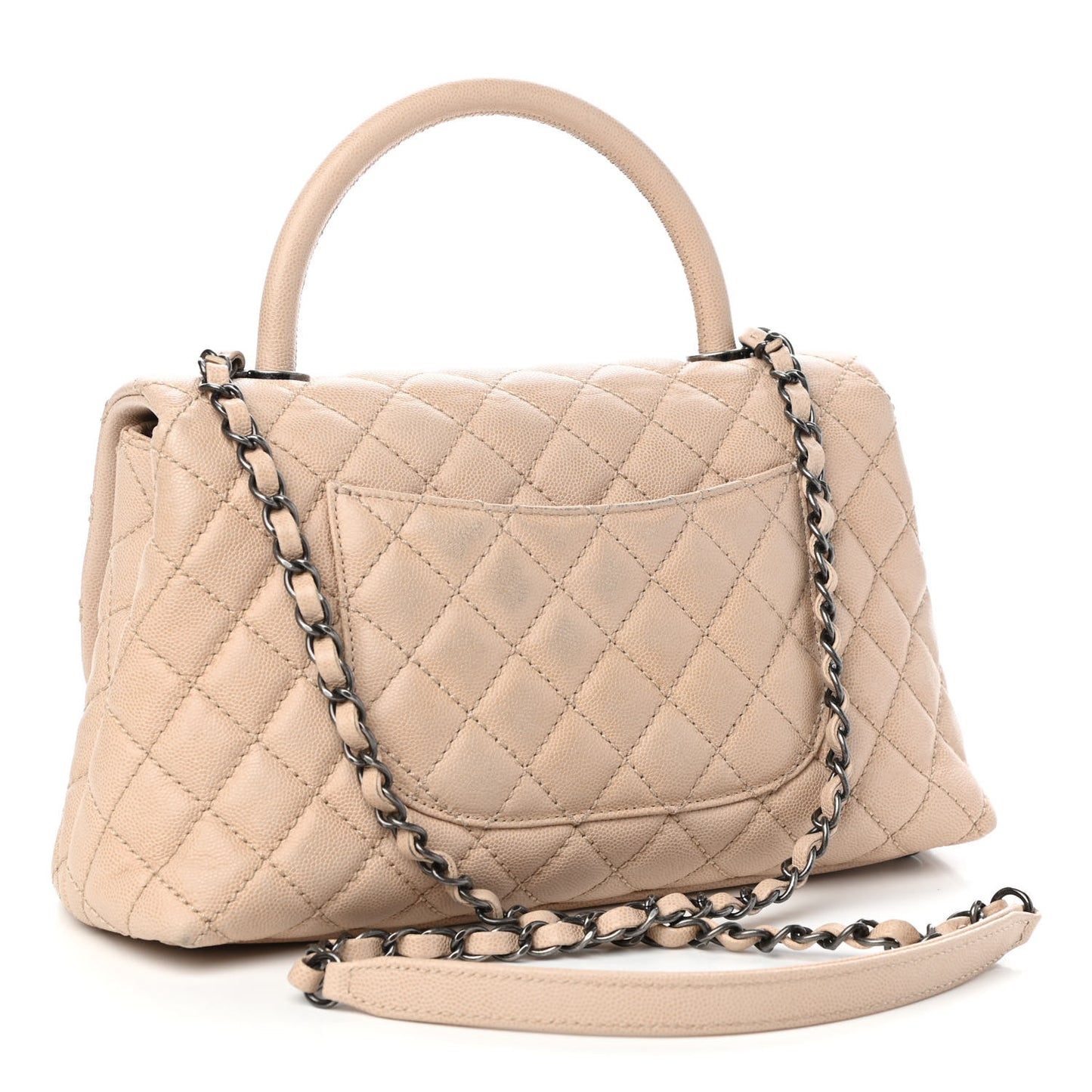 Caviar Quilted Small Coco Handle Flap Light Beige
