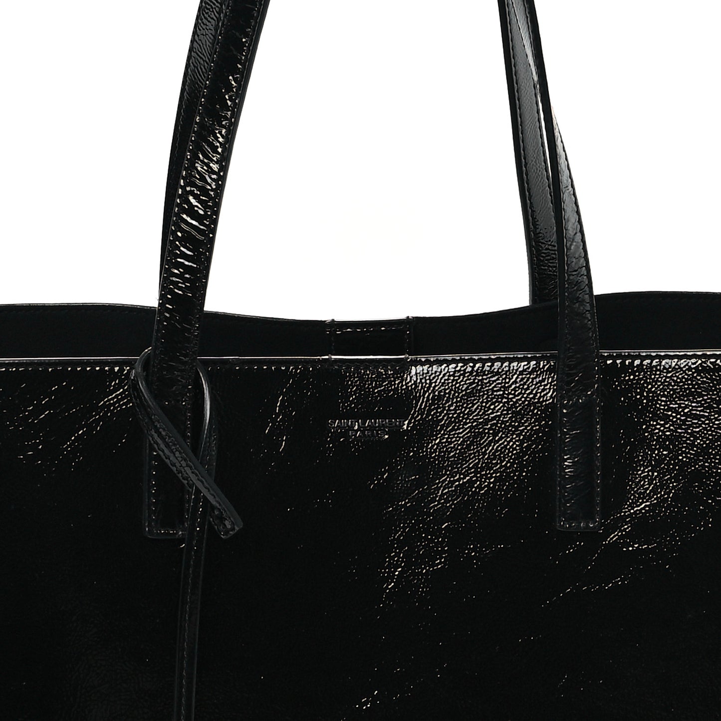 Textured Patent Large Shopping Tote Black