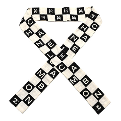 Chanel Silk Logo Cambon Slim Bandeau Scarf Black Ecru 1 of 5