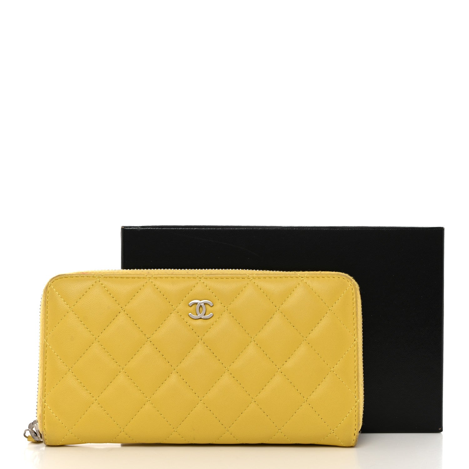 Chanel Lambskin Quilted Large Gusset Zip Around Wallet Yellow 13 of 13