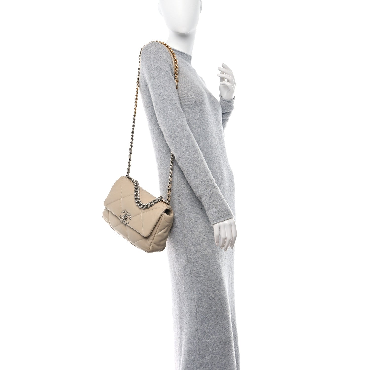 Chanel Lambskin Quilted Medium Chanel 19 Flap Light Beige 2 of 11