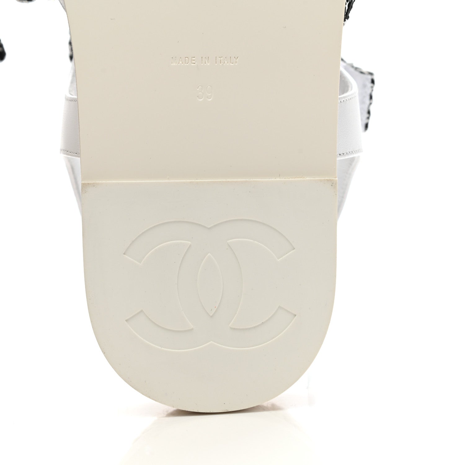 Chanel Stretch Fabric Lambskin CC Flat Sandals 39 White Black 7 of 8