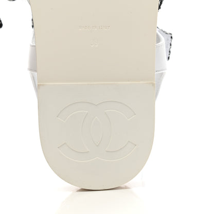 Chanel Stretch Fabric Lambskin CC Flat Sandals 39 White Black 7 of 8