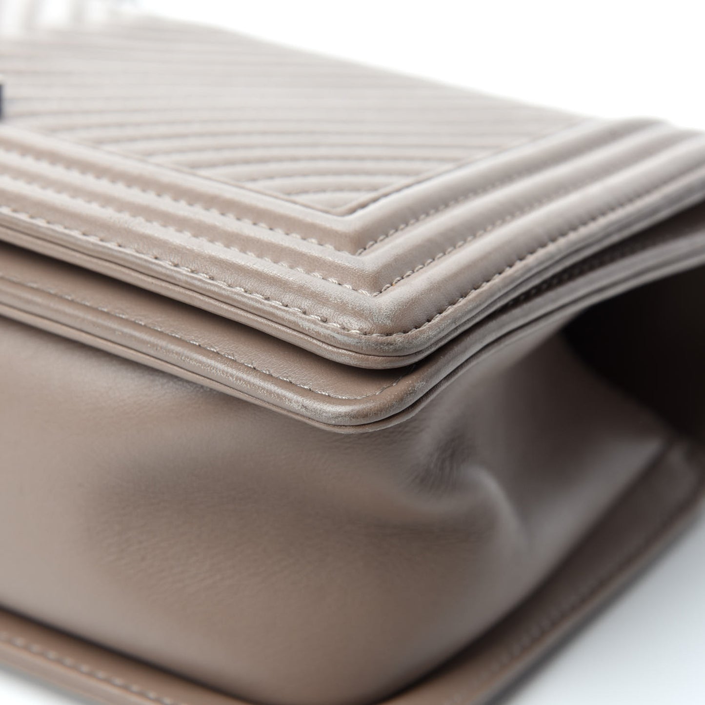 Calfskin Chevron Quilted Medium Boy Flap Taupe