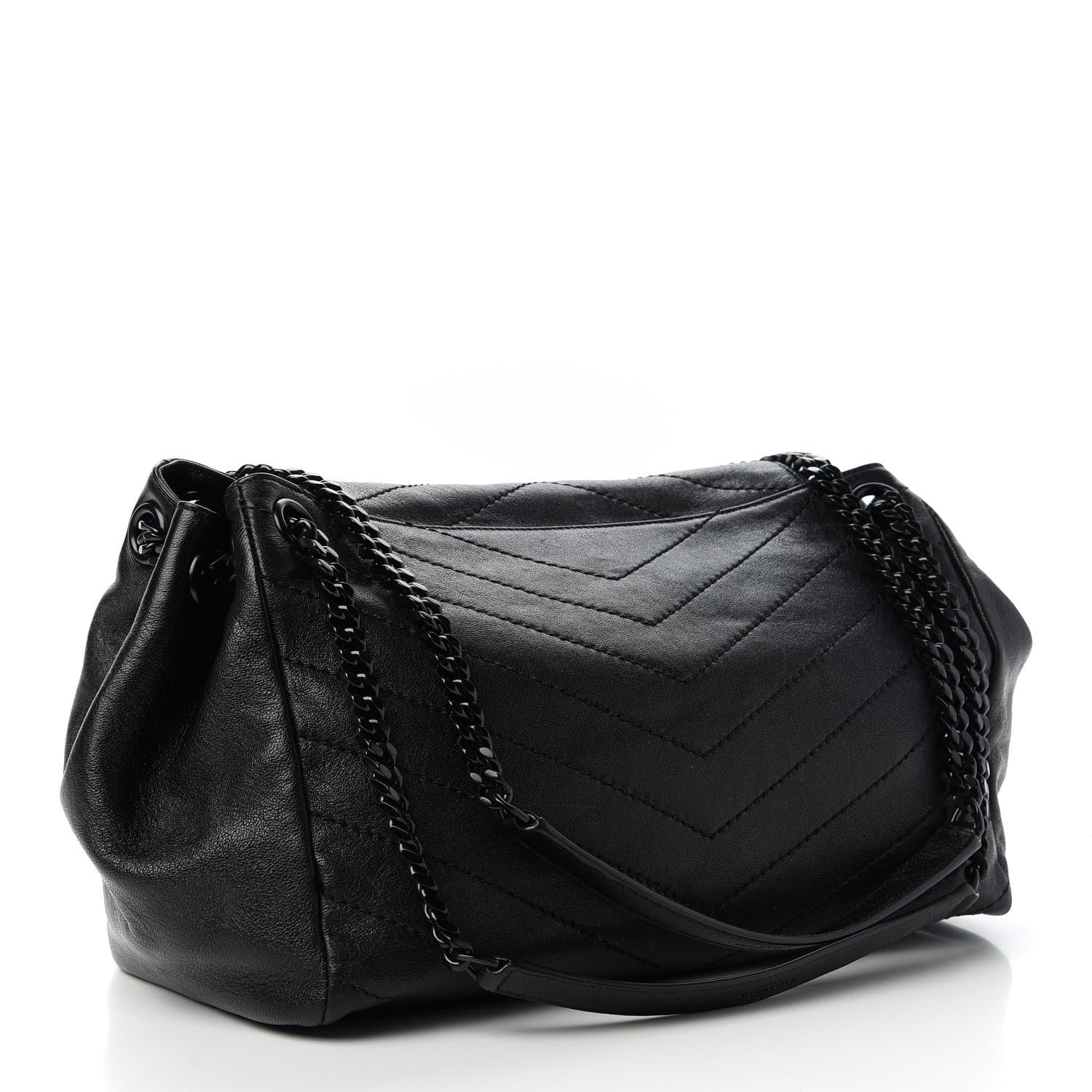 Saint Laurent Vintage Lambskin Chevron Monogram Medium Nolita Black 3 of 10