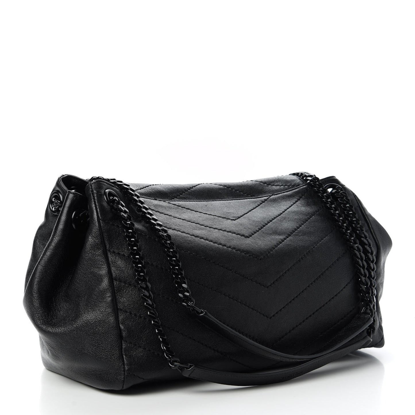 Vintage Lambskin Chevron Monogram Medium Nolita Black