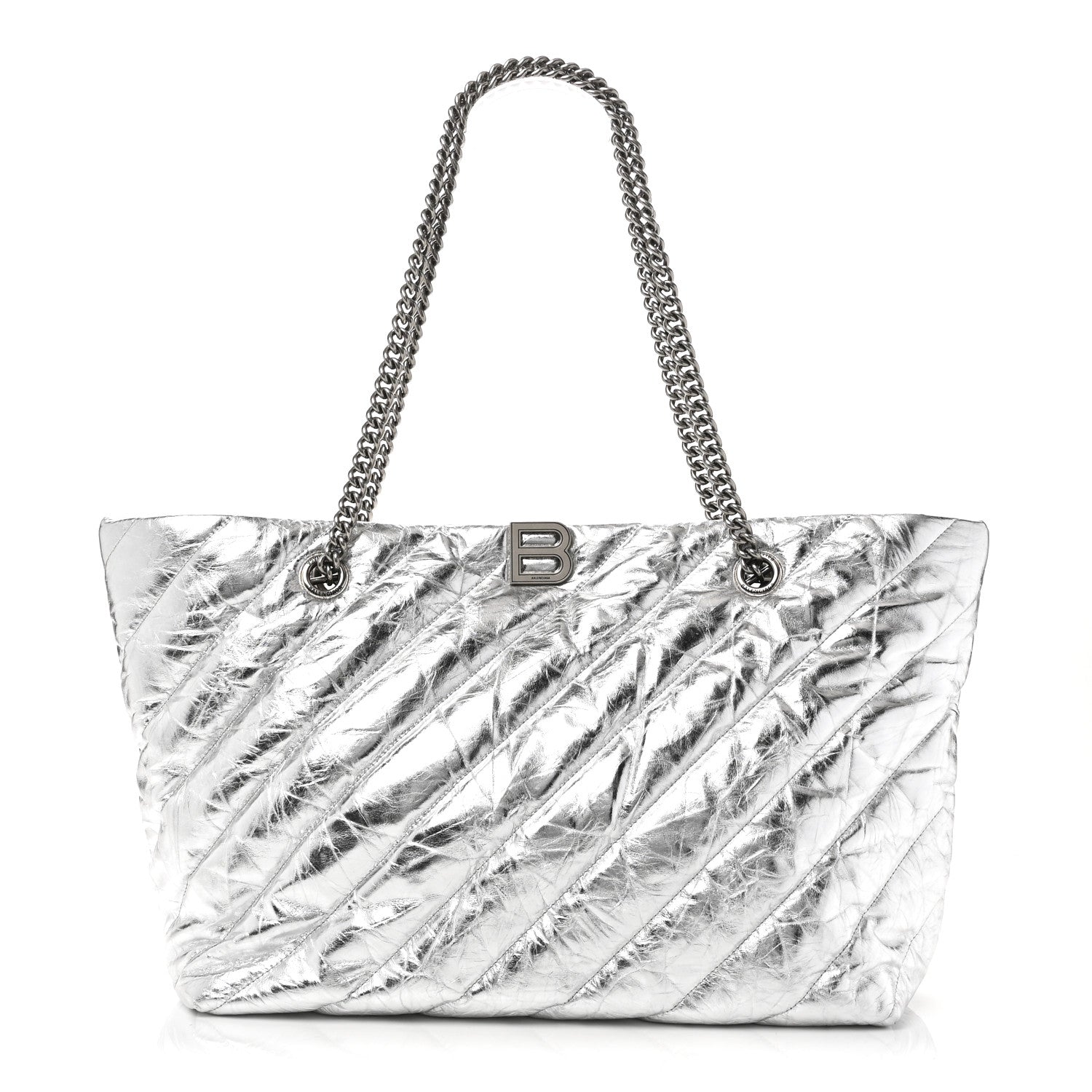 Balenciaga Metallic Crushed Calfskin Quilted Medium Crush Carry All Tote Bag Silver 1 of 9