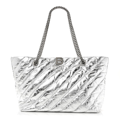 Balenciaga Metallic Crushed Calfskin Quilted Medium Crush Carry All Tote Bag Silver 1 of 9