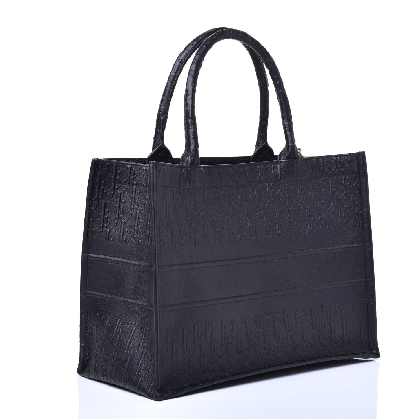 Oblique Calfskin Embossed Medium Book Tote Black