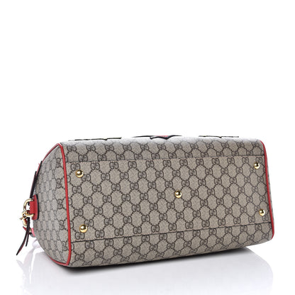 Gucci GG Supreme Monogram Kingsnake Heart Embroidered Medium Boston Hibiscus Red 4 of 10