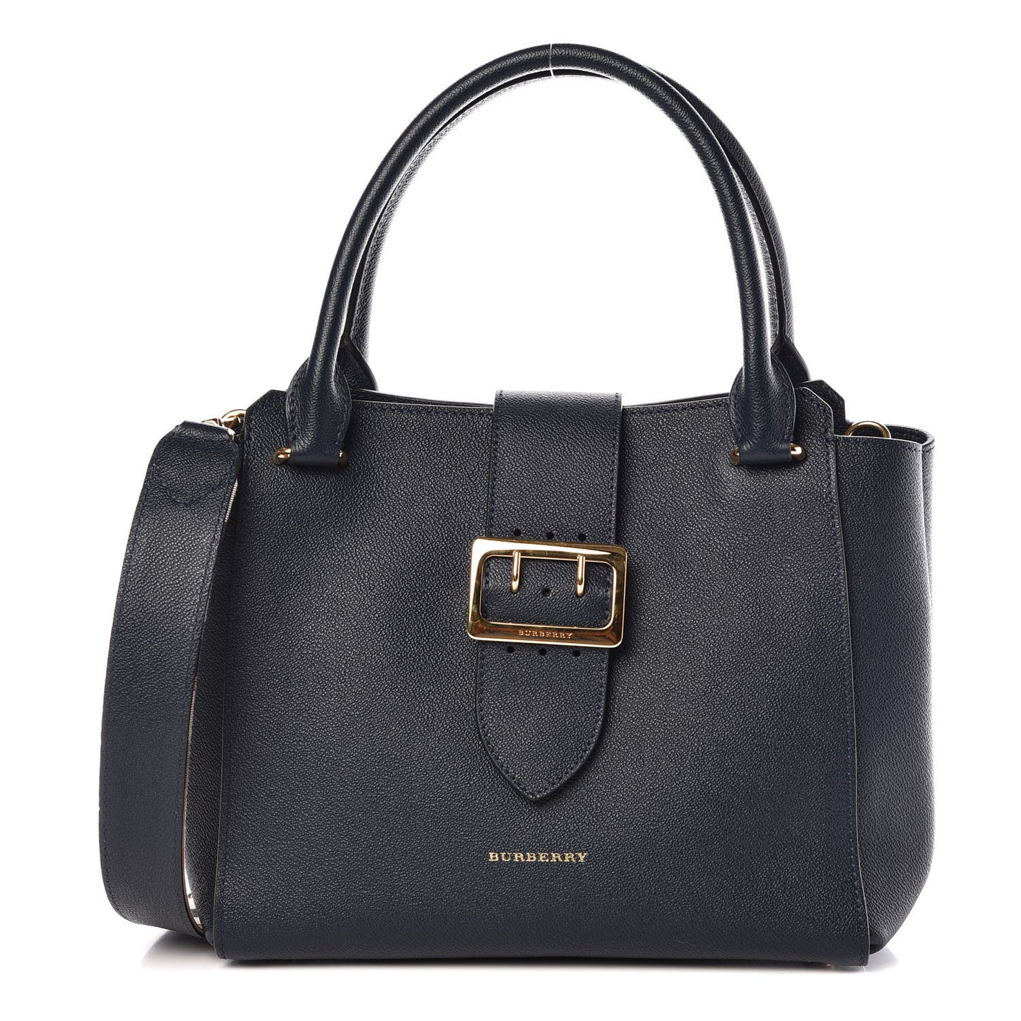 Soft Grain Calfskin Medium Buckle Tote Blue Carbon