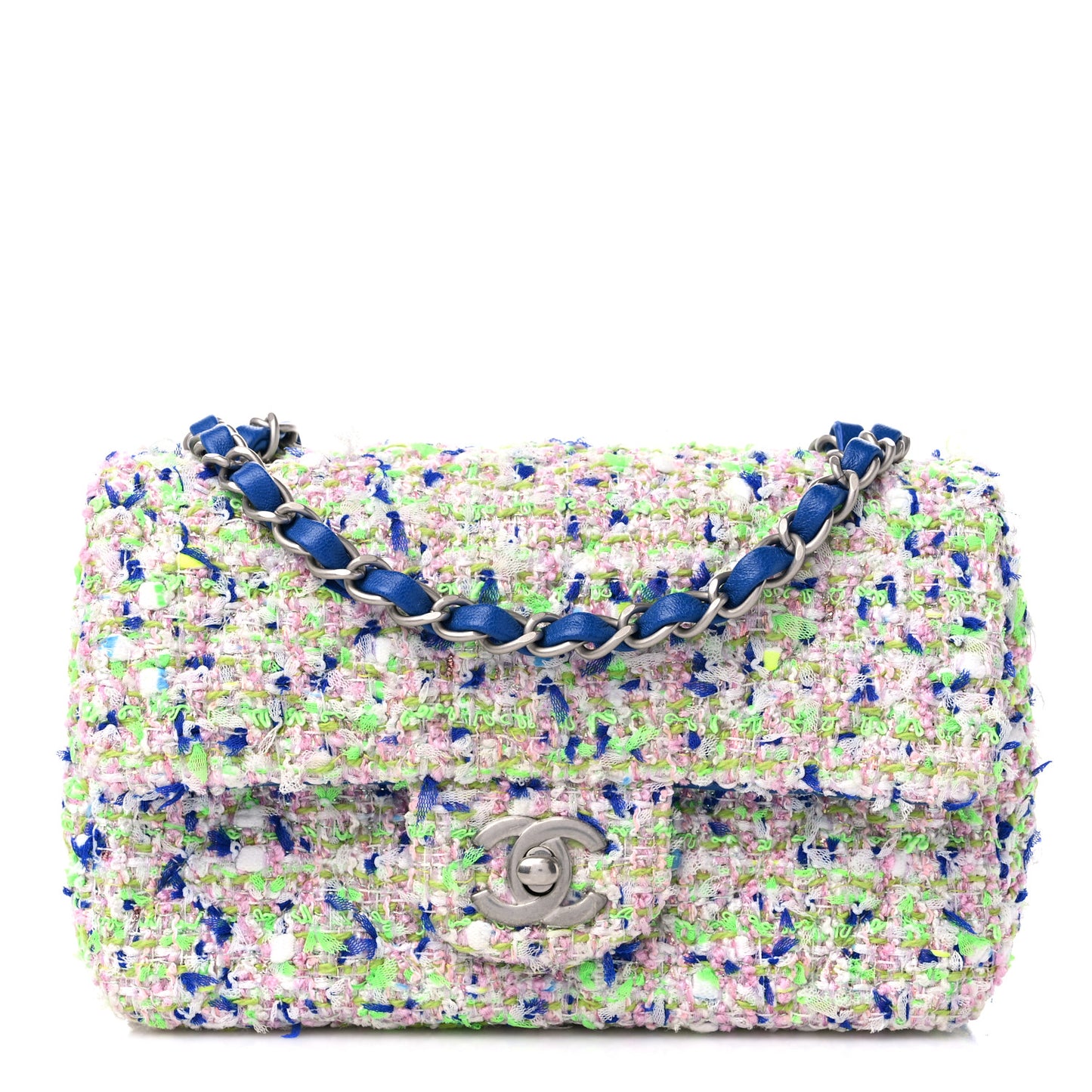 Tweed Quilted Mini Rectangular Flap White Blue Green