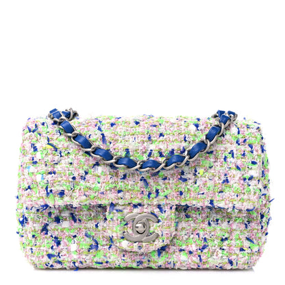 Chanel Tweed Quilted Mini Rectangular Flap White Blue Green 1 of 10
