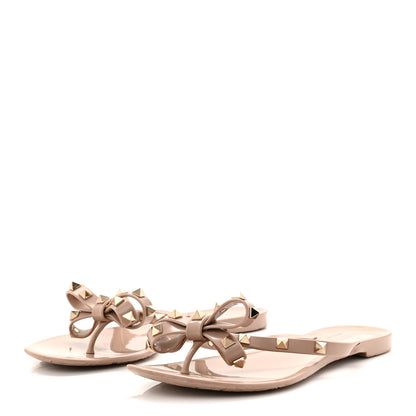 Valentino Garavani PVC Jelly Rockstud Bow Thong Sandals 38 Poudre 3 of 8