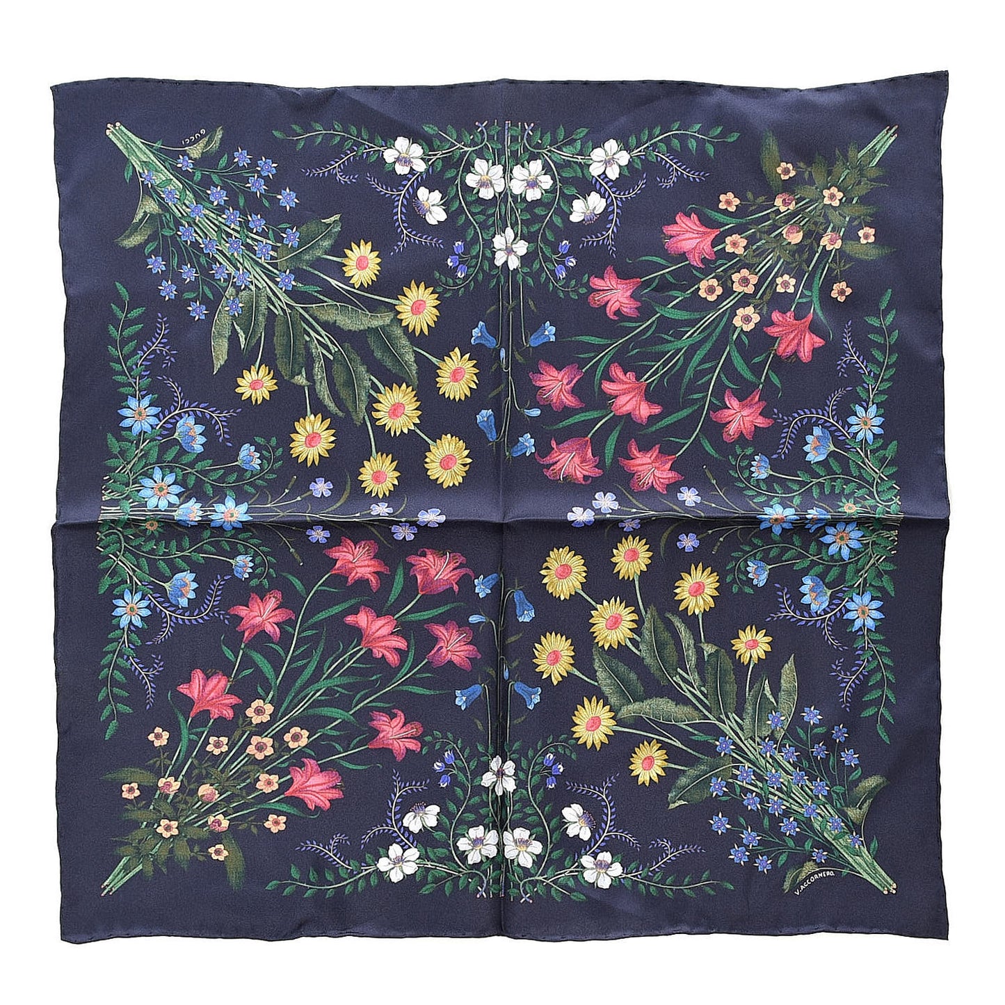 Silk Twill Nuovoflora Square Handkerchief Midnight Blue Blue