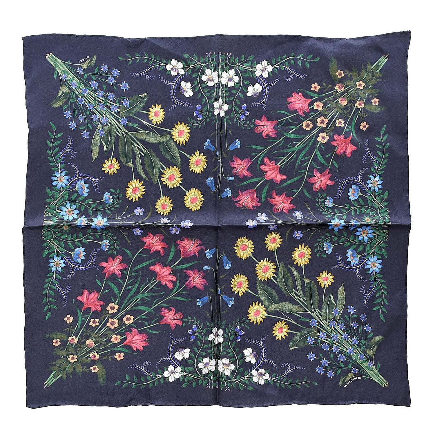 Gucci Silk Twill Nuovoflora Square Handkerchief Midnight Blue Blue 1 of 6