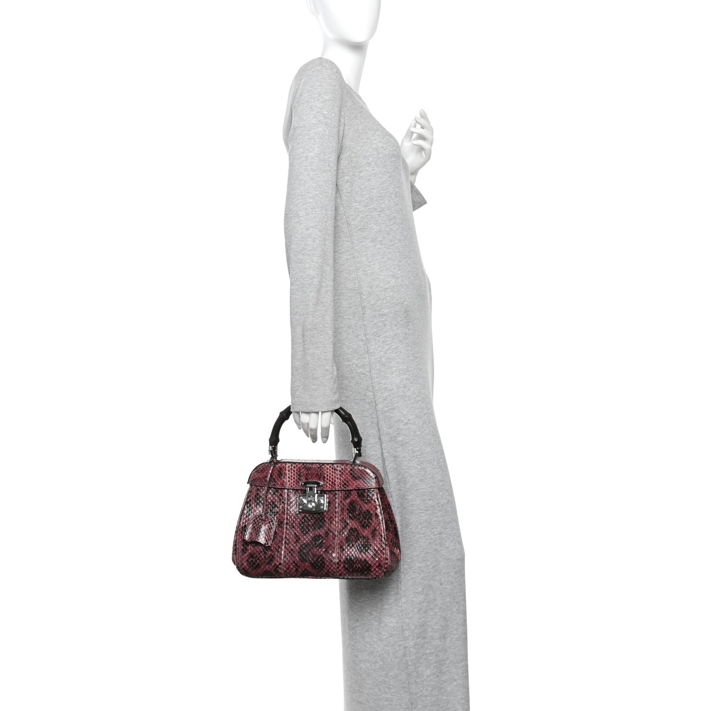 Snakeskin Bamboo Medium Lady Lock Top Handle Bag Purple