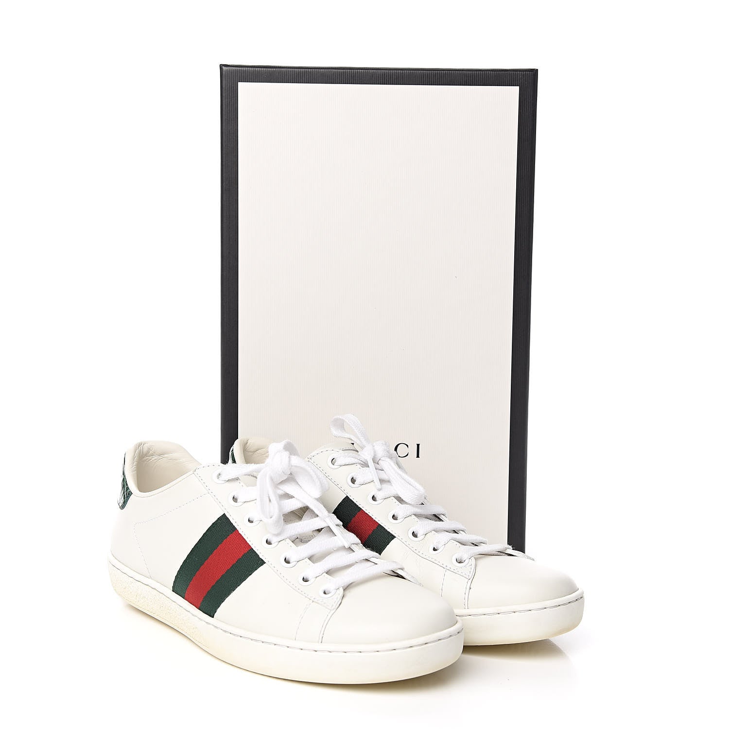 Gucci Calfskin Crocodile Web Ace Sneakers 36.5 White Green 12 of 12