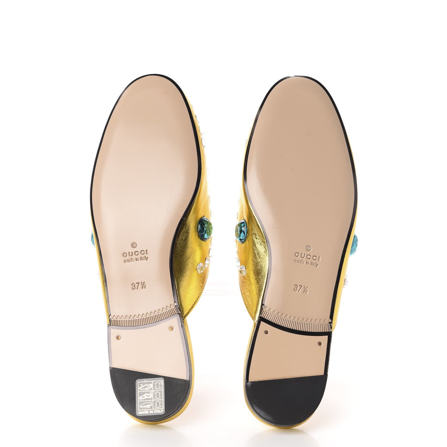 Metallic Nappa Crystal Womens Princetown Slippers 37.5 Gold
