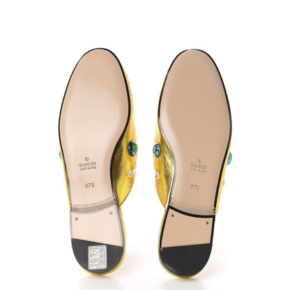 Gucci Metallic Nappa Crystal Womens Princetown Slippers 37.5 Gold 6 of 10