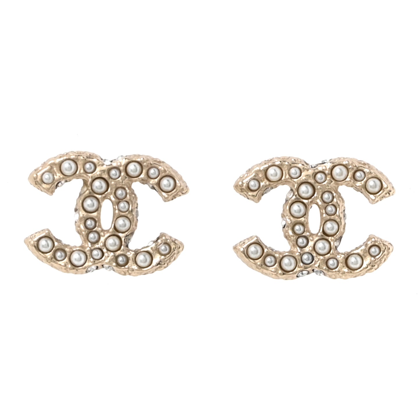 Metal Graduated Pearl Crystal CC Earrings Light Gold