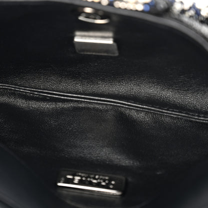 Chanel Satin Strass Flower Clutch With Chain Black White Blue 5 of 10
