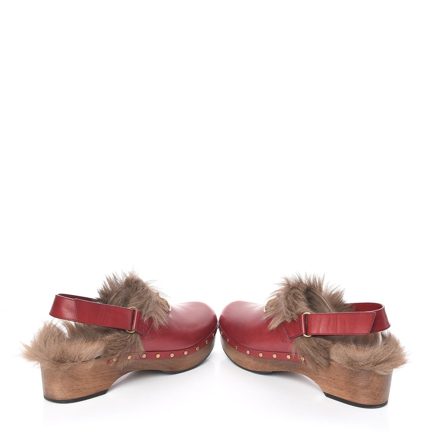Calfskin Fur Horsebit Amstel Slingback Clogs 40 Rosso Naturale