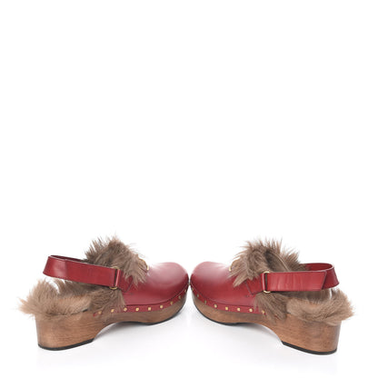 Gucci Calfskin Fur Horsebit Amstel Slingback Clogs 40 Rosso Naturale 6 of 13