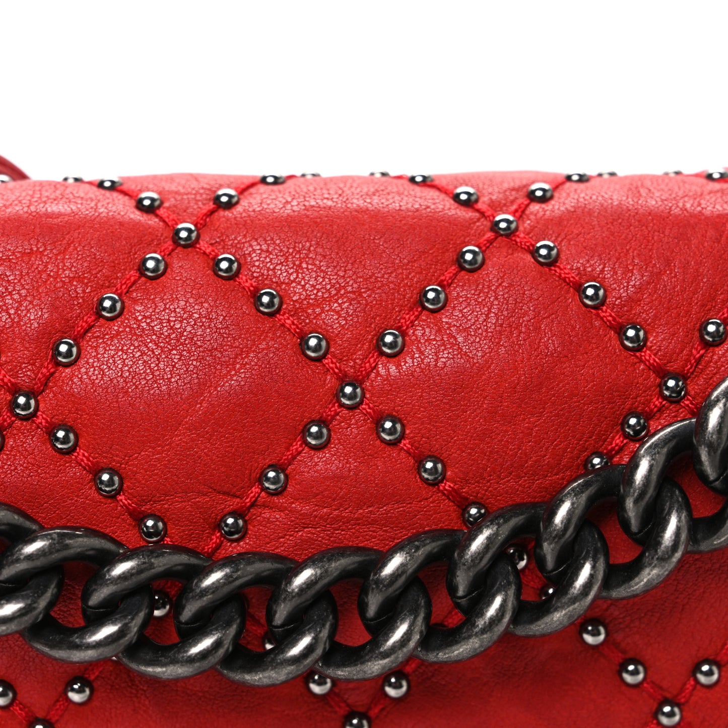 Crumpled Lambskin Small Studded Boy Flap Red