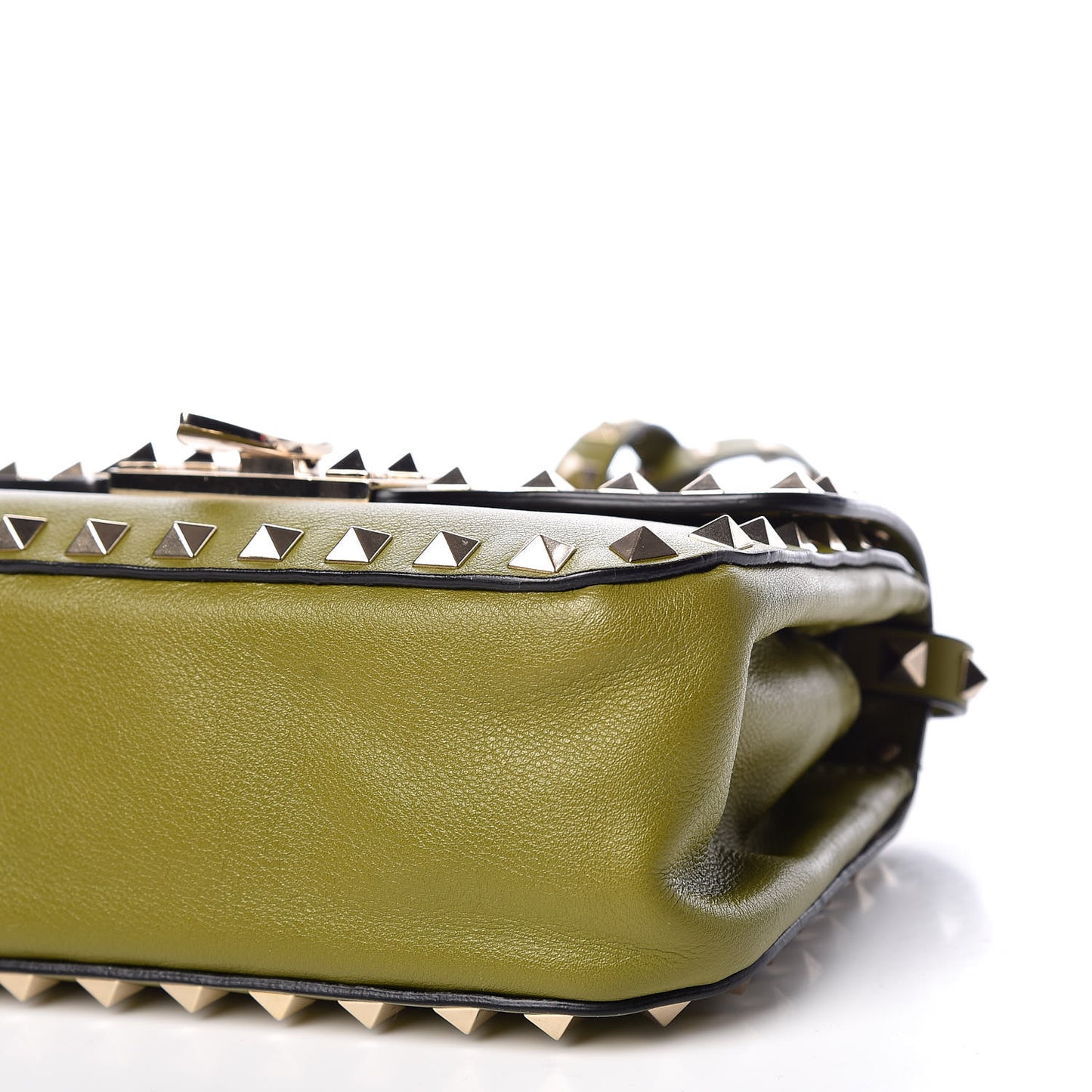 Vitello Mini Rockstud Flap Saddle Crossbody Bag Military Green