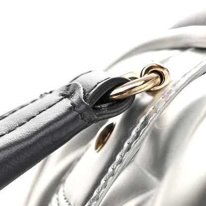 Christian Dior Padded Etoile Calfskin Embossed Medium Dior Vibe Zip Bowling Bag Silver Black 14 of 17