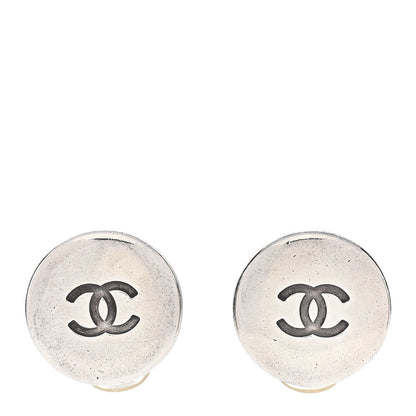 Chanel Metal Round CC Clip On Earrings Silver 1 of 5