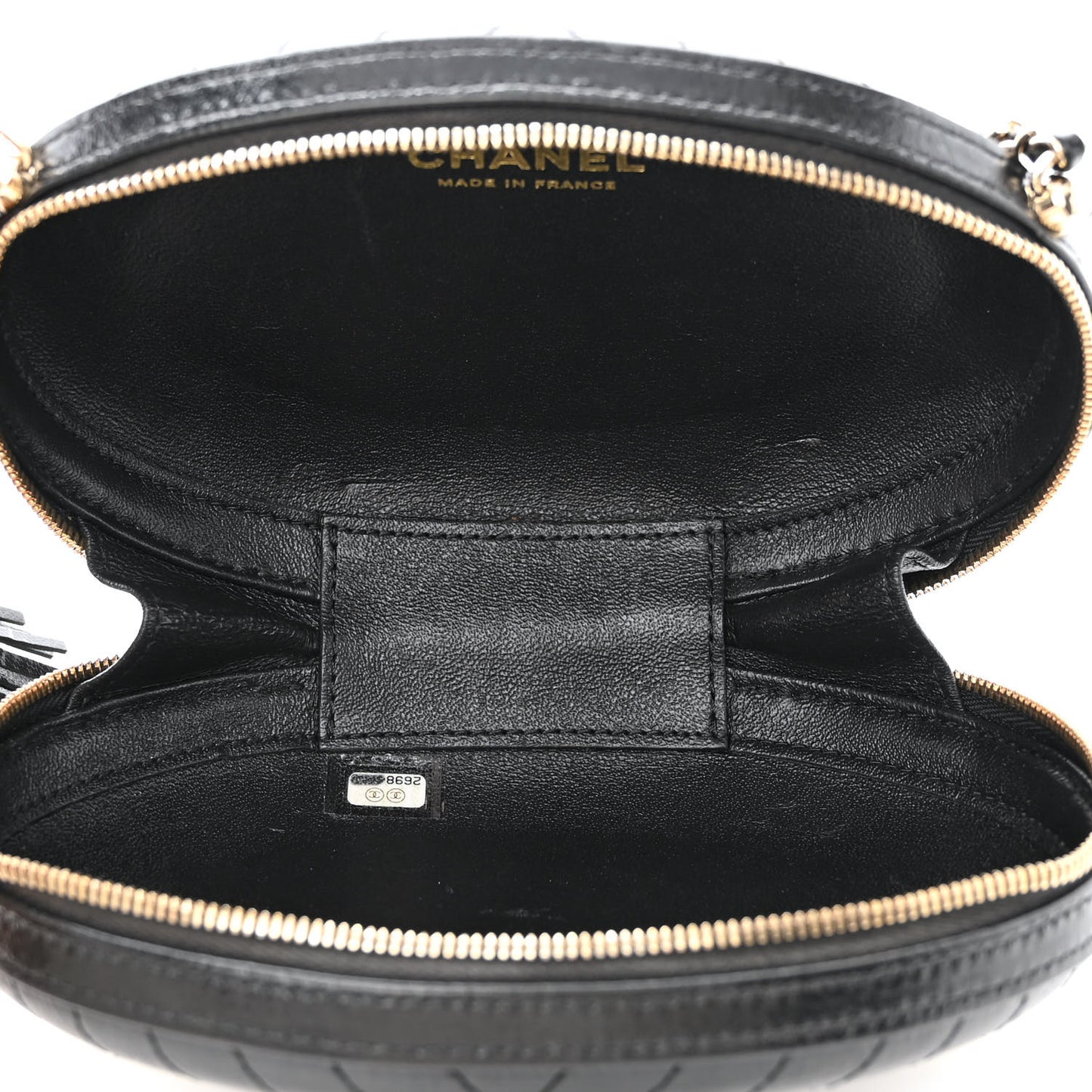 Lambskin Embroidered Chevron Quilted La Pausa Tassel Clutch Black