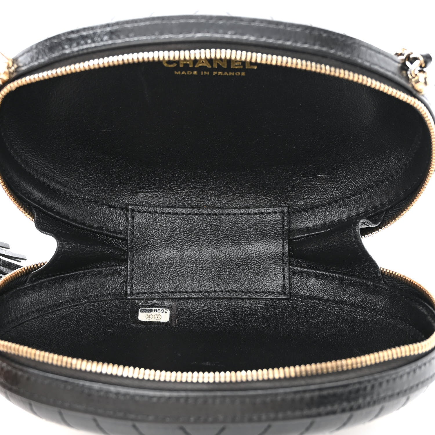 Chanel Lambskin Embroidered Chevron Quilted La Pausa Tassel Clutch Black 5 of 10