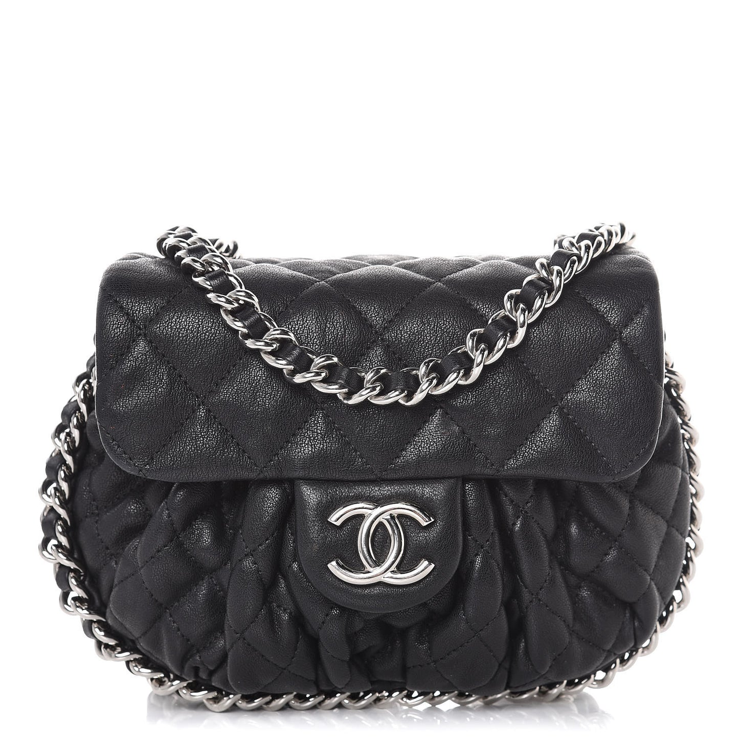 Washed Lambskin Mini Chain Around Messenger Black