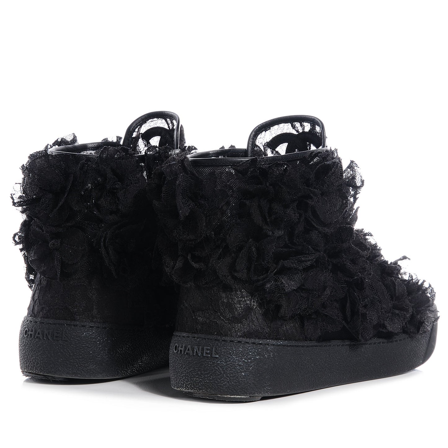 Camellia High Top Floral Lace Mesh Black Sneakers 38.5
