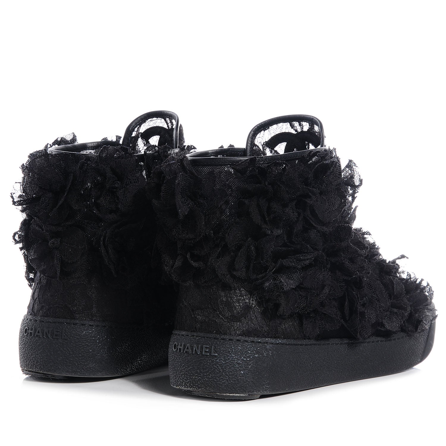 Chanel Camellia High Top Floral Lace Mesh Black Sneakers 38.5 3 of 5