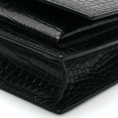 Saint Laurent Calfskin Crocodile Embossed Monogram Sunset Chain Wallet Black 8 of 8