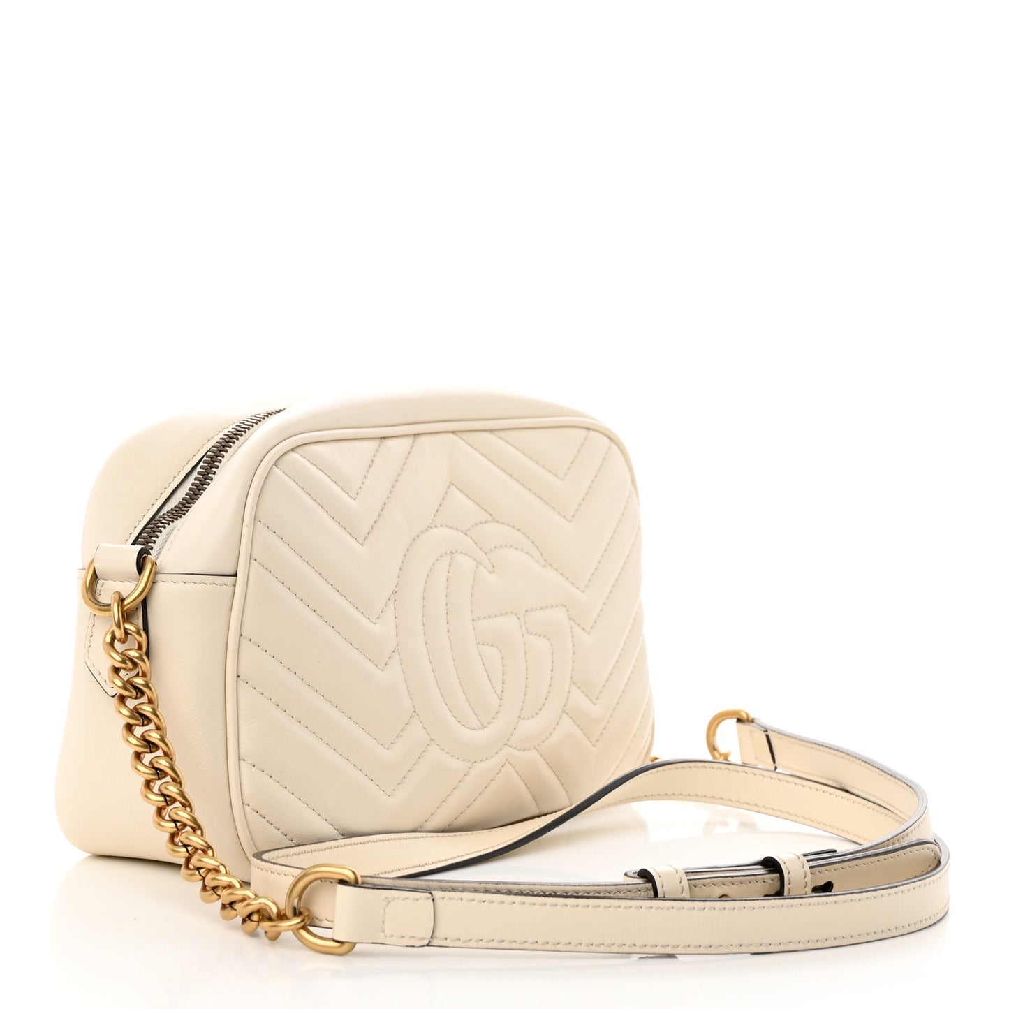 Calfskin Matelasse Small GG Marmont Chain Shoulder Bag White
