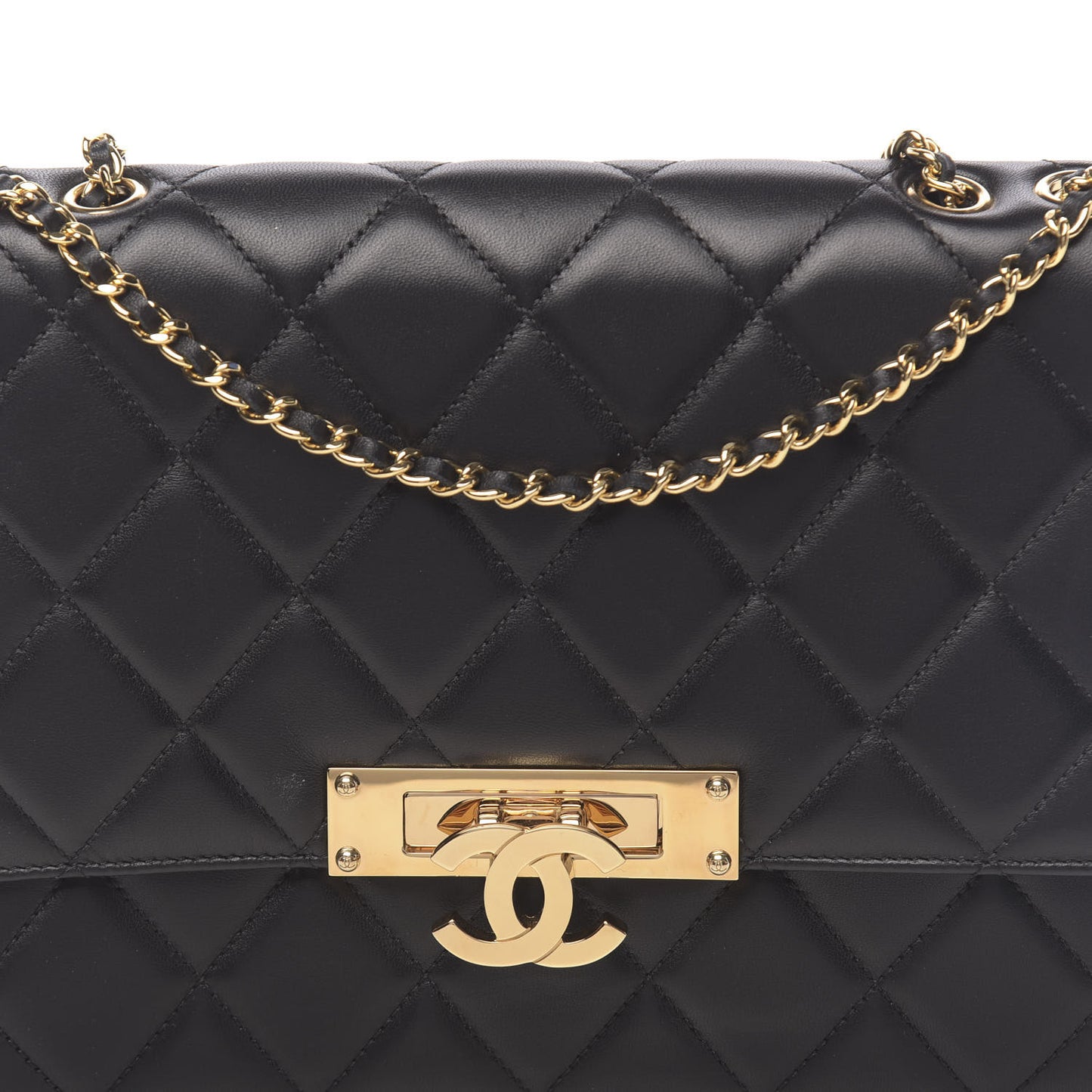 Lambskin Quilted Medium Golden Class Flap Black